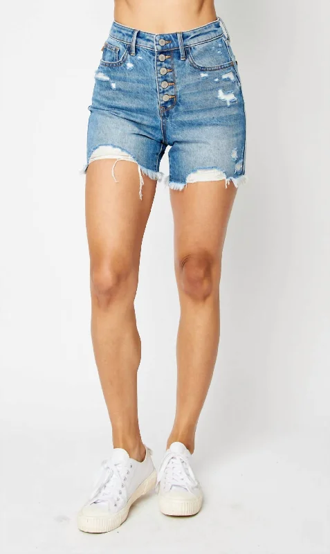 Hold Em’ Button Fly Shorts In Medium Wash