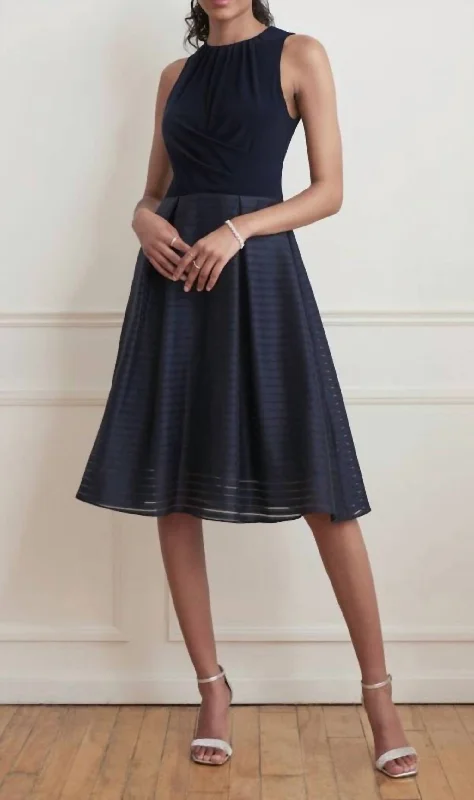 Sleeveless Dress With Full Skirt In Midnight Blue