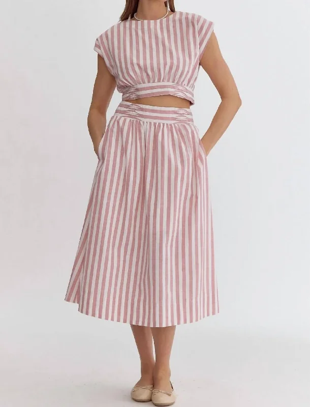 Striped Midi Skirt In Pink