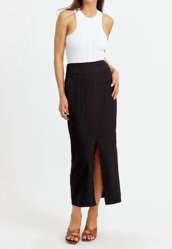 Vicki Front Slit Midi Skirt In Black