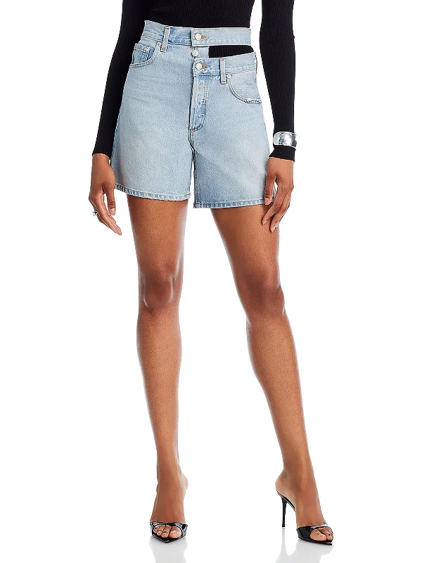 Womens High Rise Light Wash Denim Shorts