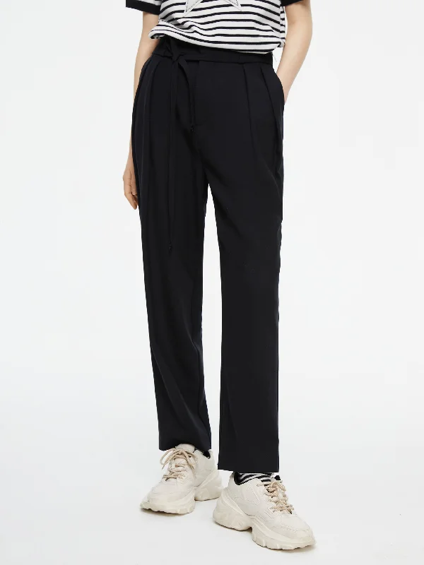 Wool Tie Waist Carrot Pants