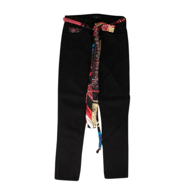 Denim Silk Bandana Skinny Jeans - Black