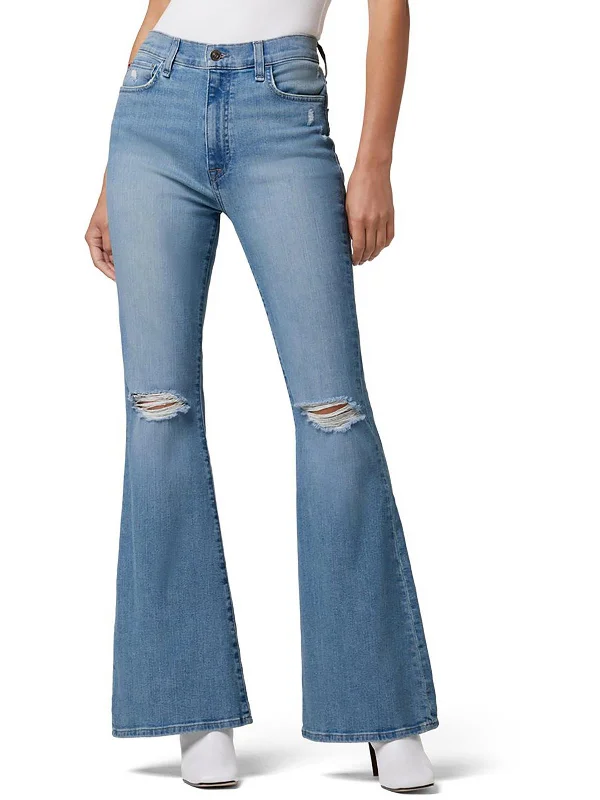 Heidi Womens High Rise Destroyed Flare Jeans