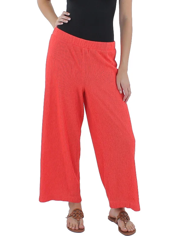 Womens Crinkled Crop Wide Leg Pants