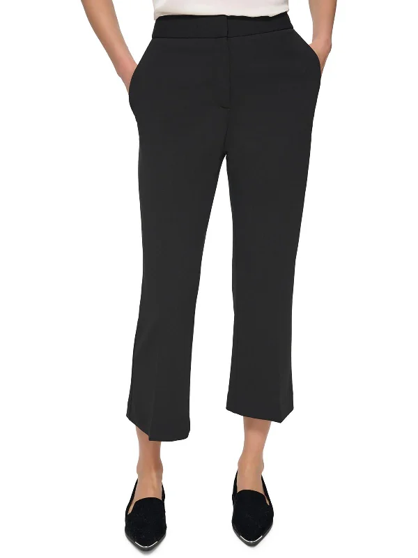 Womens Flare Legs High Rise Cropped Pants