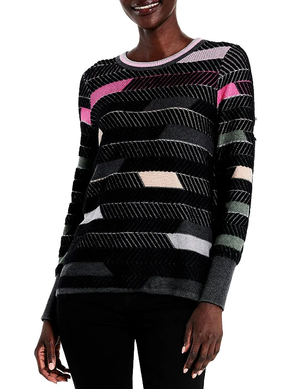 Womens Knit Striped Crewneck Sweater