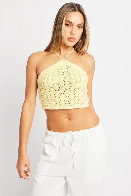 Yellow Halter Neck Knit Top