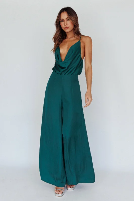 Jaclyn Wide-Leg Cowl Neck Jumpsuit Forest Green