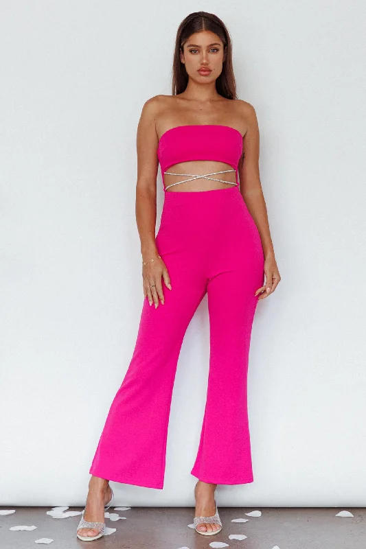 Nohemi Strapless Diamante Jumpsuit Fuchsia