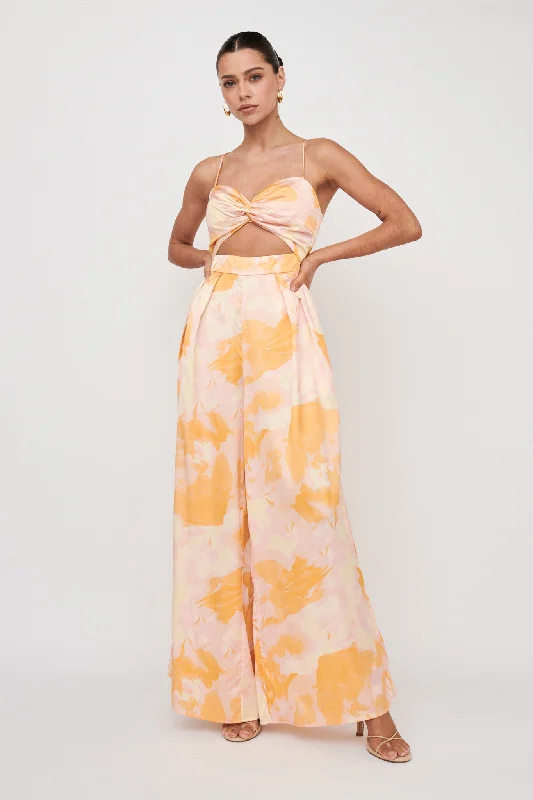 Tammi Cut-Out Waist Jumpsuit Abstract Yellow