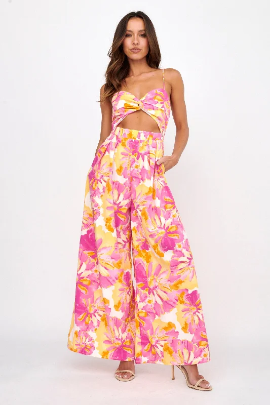 Tammi Cut-Out Waist Jumpsuit Floral Blush