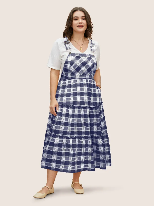 Plaid Frill Trim Patchwork Hem Dress