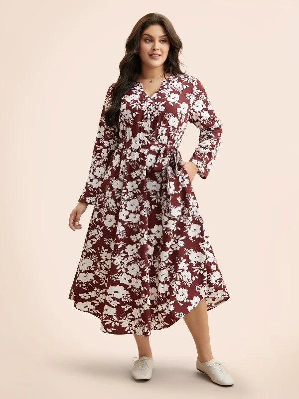 Silhouette Floral Print Tab Sleeve Dress