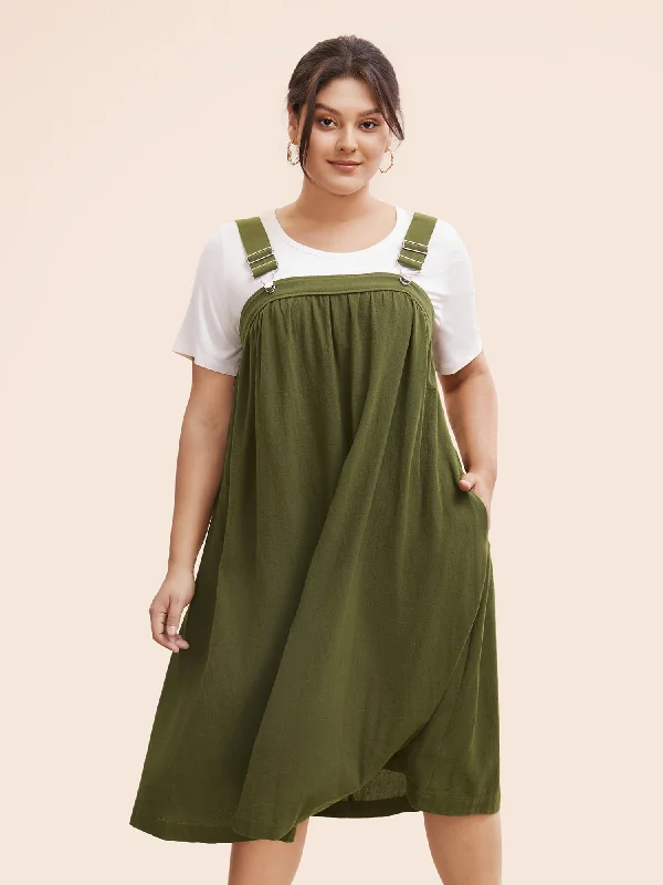 Solid Adjustable Straps Overall Dress