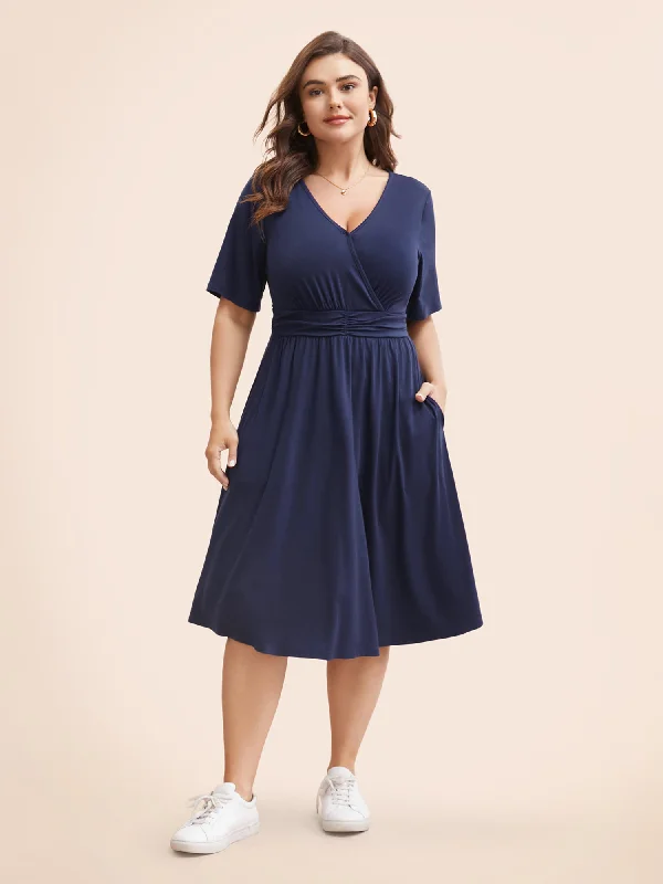 Supersoft Essentials Solid Surplice Neck Ruched Front Dress