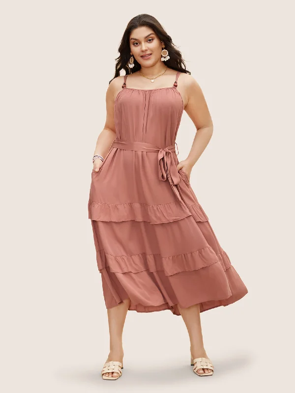 Solid Ruffle Layered Hem Cami Dress