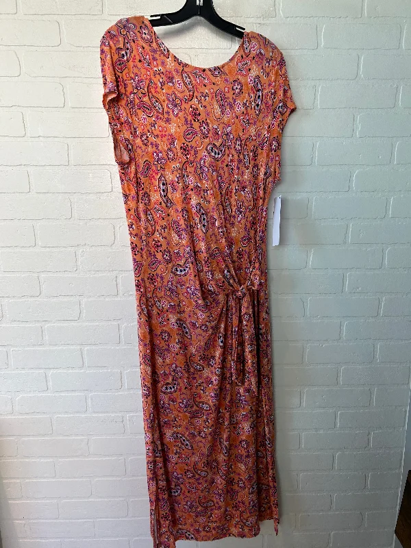 Orange & Pink Dress Casual Maxi Loft, Size Xl