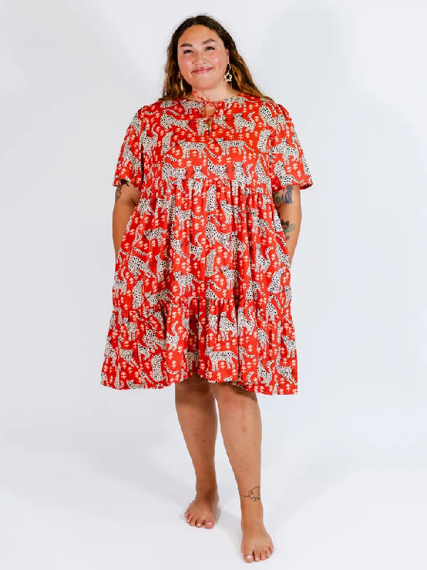 Adelaide Tiered Plus Size Mini Dress - Poppy Leopard