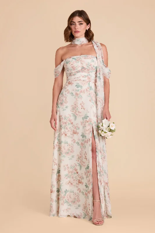 Cara Chiffon Dress - Dusty Apricot Peonies