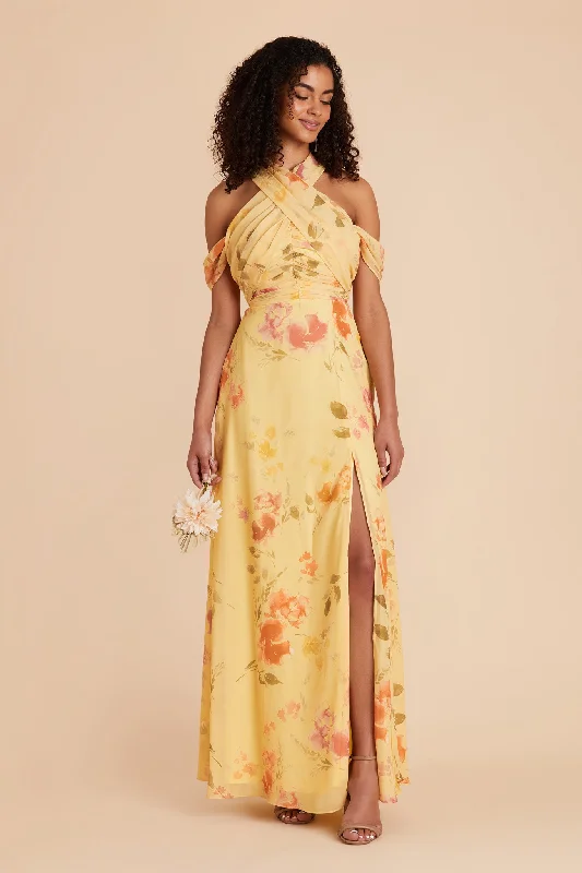 Cara Chiffon Dress - Pale Yellow Rococo Floral