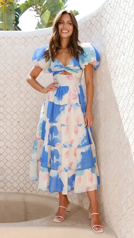 Coral Maxi Dress - Blue Floral