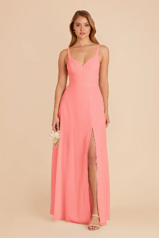 Deborah Chiffon Dress - Coral Pink