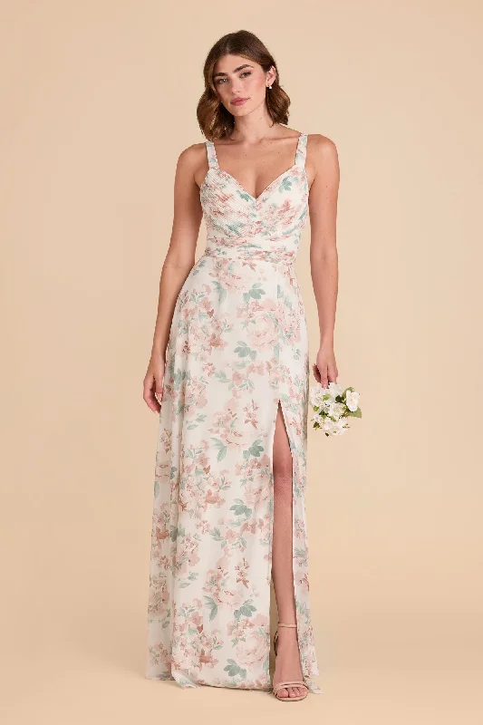 Deborah Chiffon Dress - Dusty Apricot Peonies