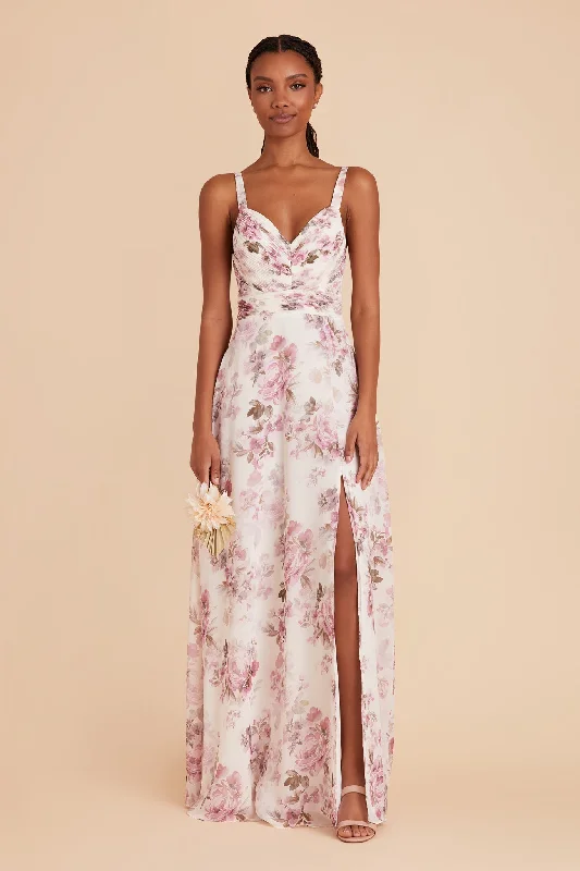 Deborah Chiffon Dress - Dusty Pink Peonies