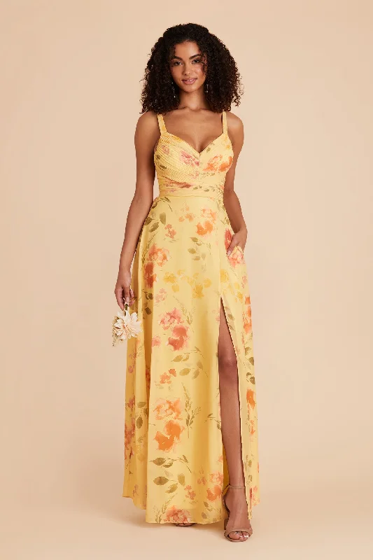 Deborah Chiffon Dress - Pale Yellow Rococo Floral