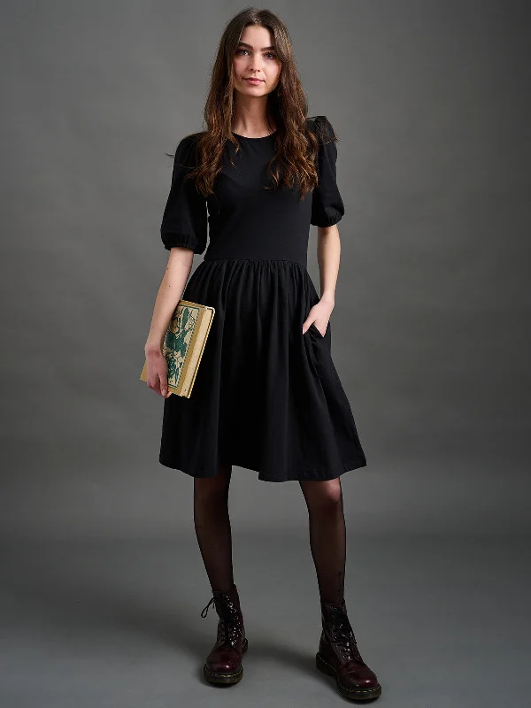 Inez Bubble Sleeve Dress - Black Jersey