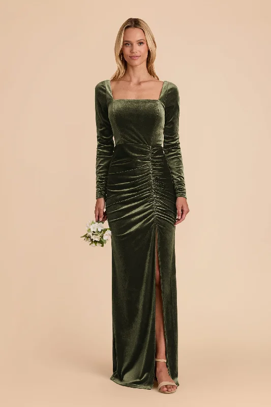 Ivy Velvet Dress - Olive