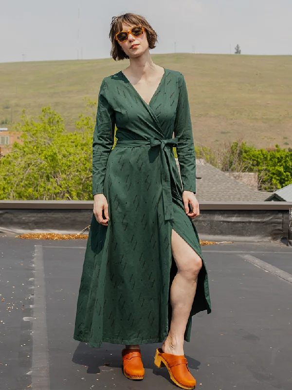 Katie Maxi Wrap Dress - Diamond Vine Dark Sage