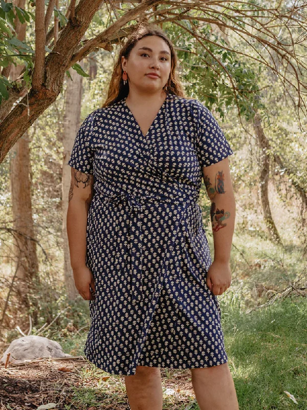 Katie Plus Size Wrap Dress - Micro Floral Navy