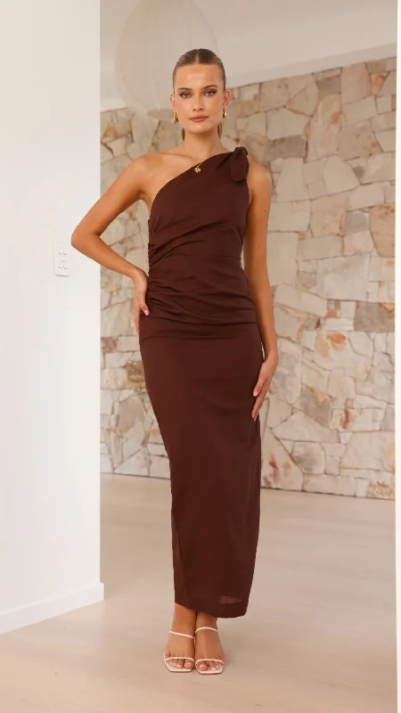 Nahilla One Shoulder Maxi Dress - Chocolate