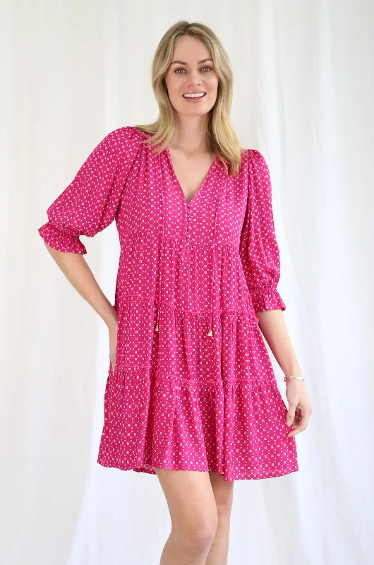 Salty Bright Pippa Tiered Mini Dress Magenta