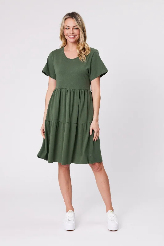 Shine On Essentials Empire Line Dress Khaki