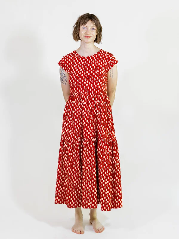 Tiered Jersey Dress - Micro Floral Red