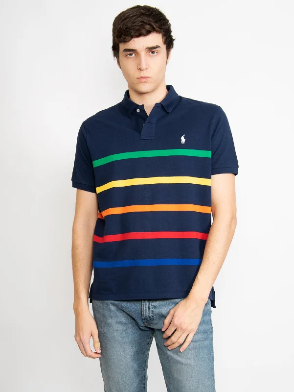 Polo a Righe Arcobaleno Blu